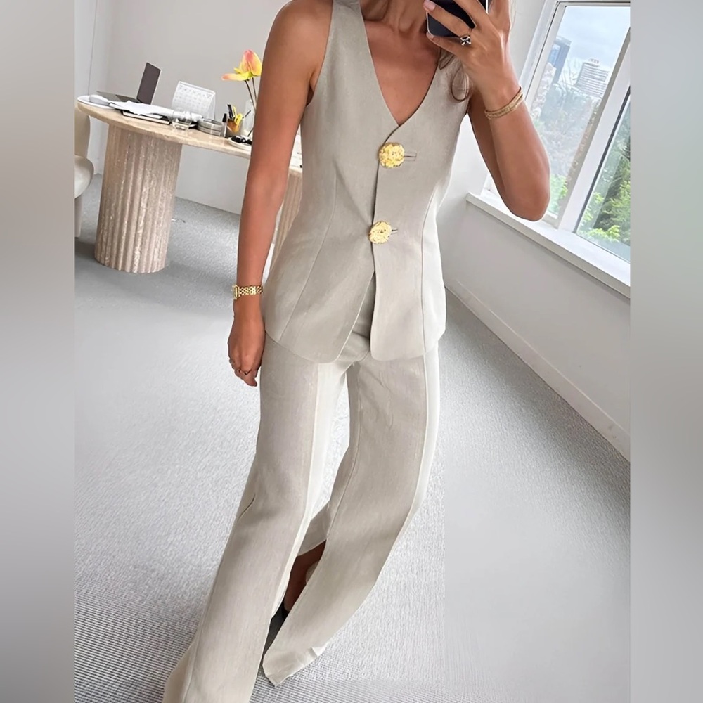 NWT Commense Button Split Sleeveless Pants Set - … - image 1